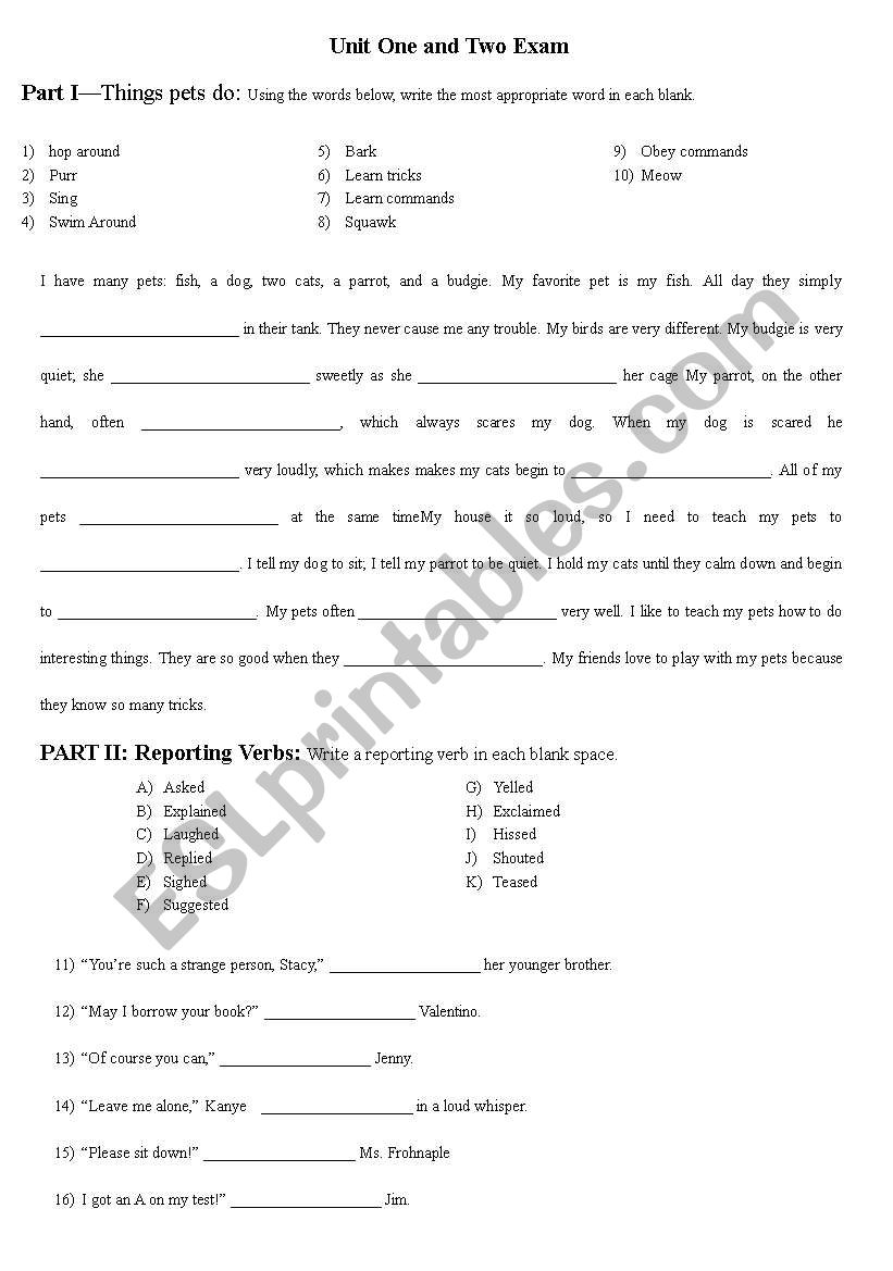 Comprehensive exam  worksheet