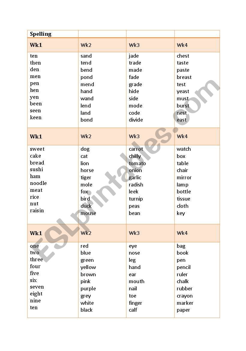 Spelling worksheet