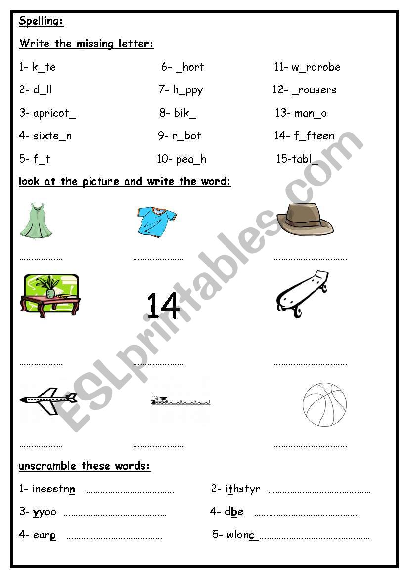 Spelling: worksheet