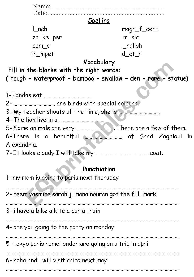 Spelling worksheet