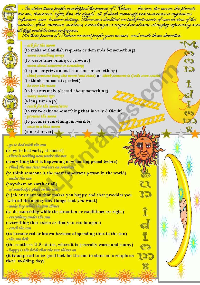 Moon and sun idioms worksheet