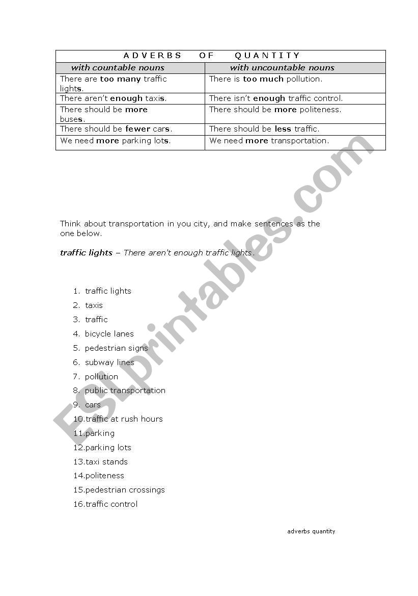 adverb quntity worksheet