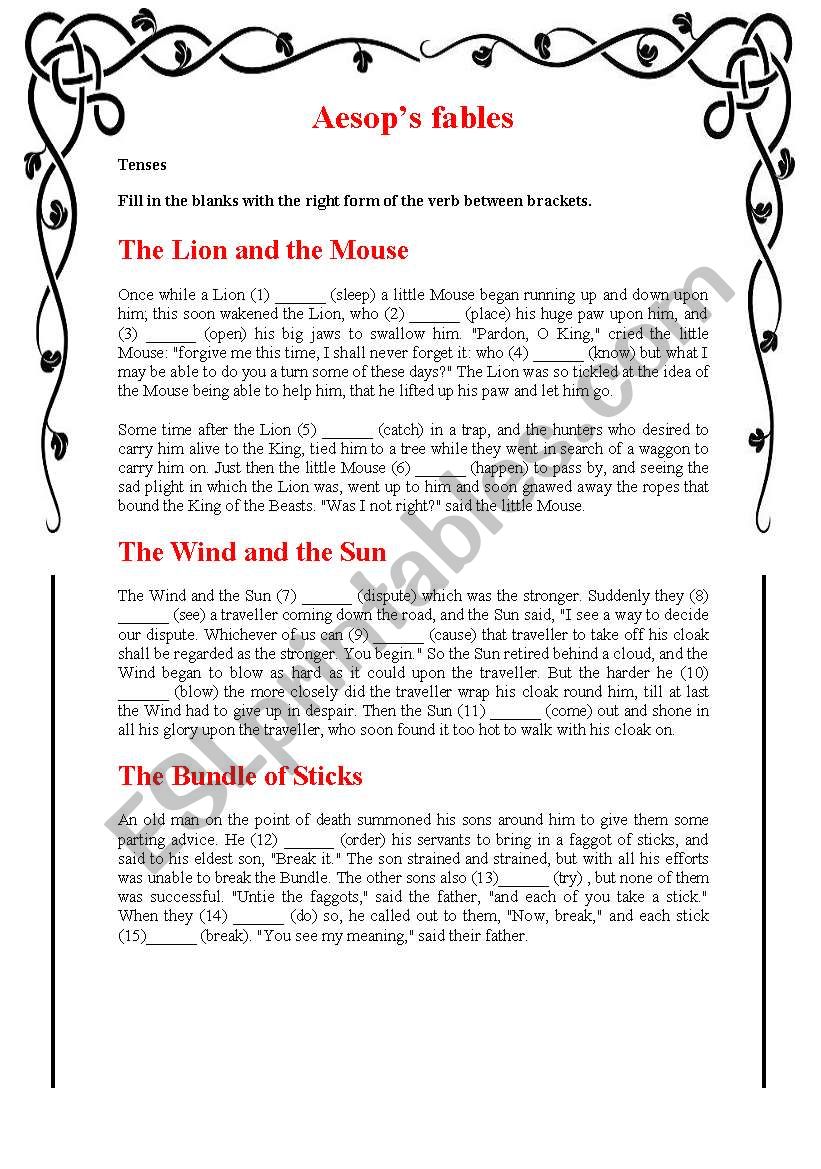 Aesops fables Tense practice worksheet