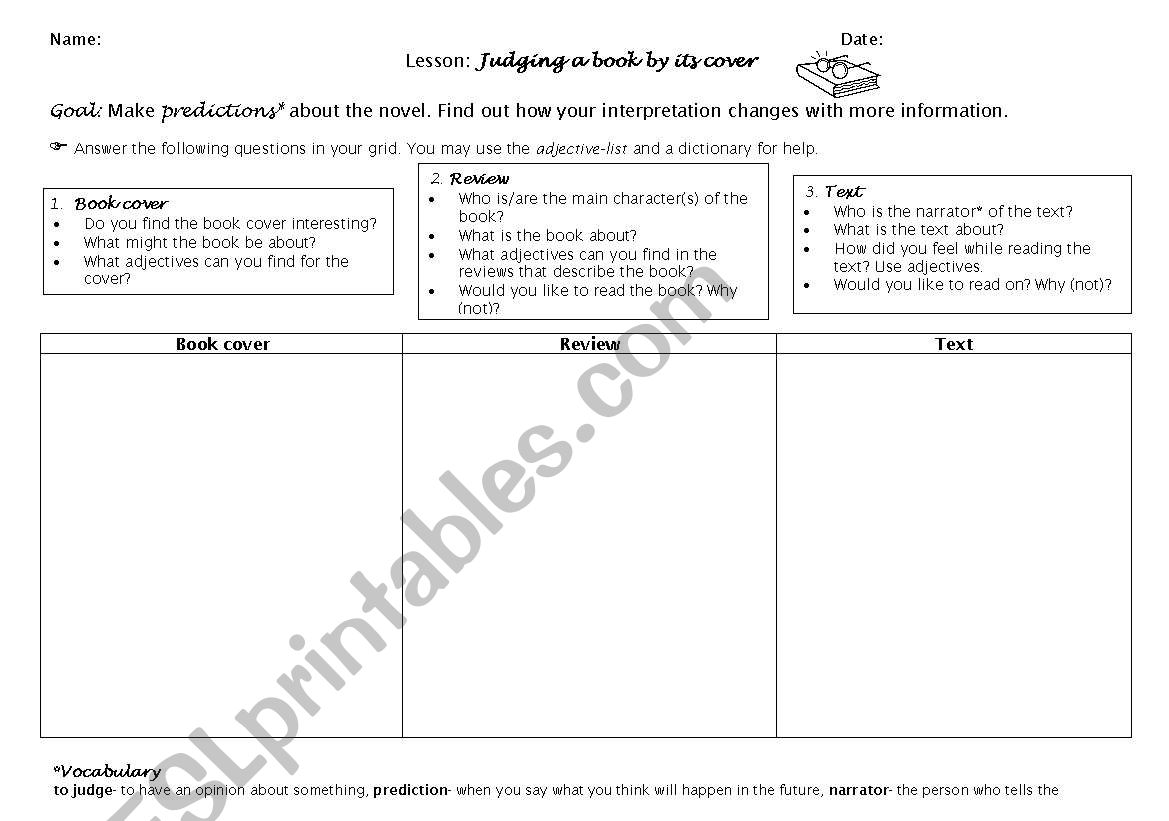 Judging a book by its cover worksheet