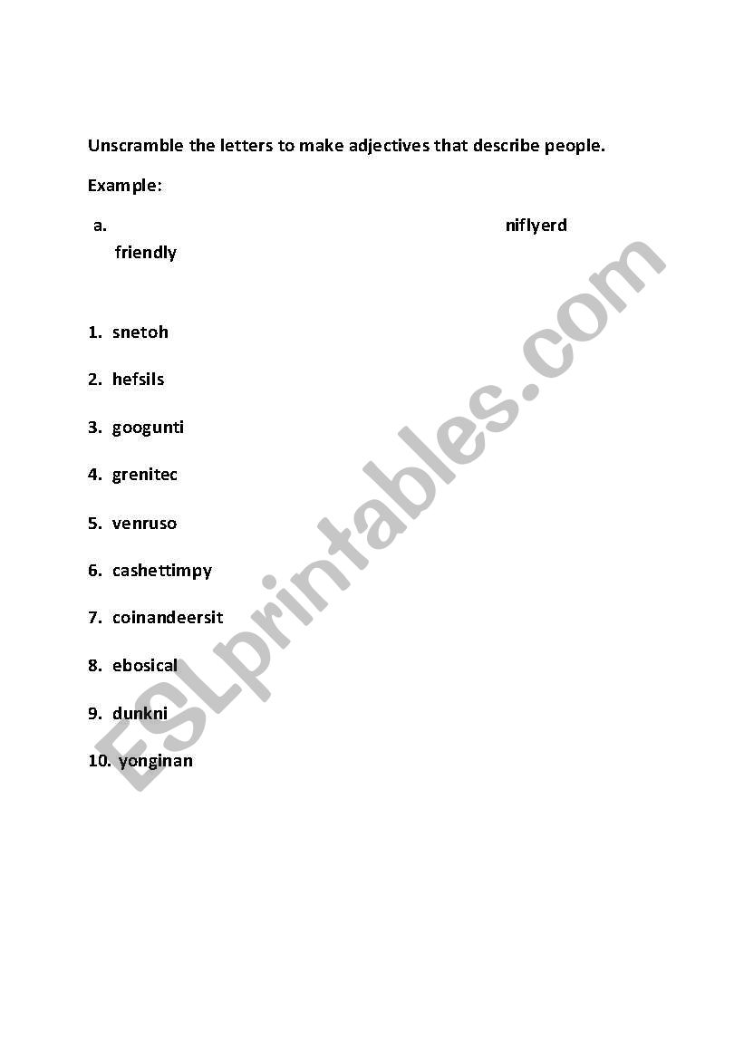 adjectives - scramble worksheet