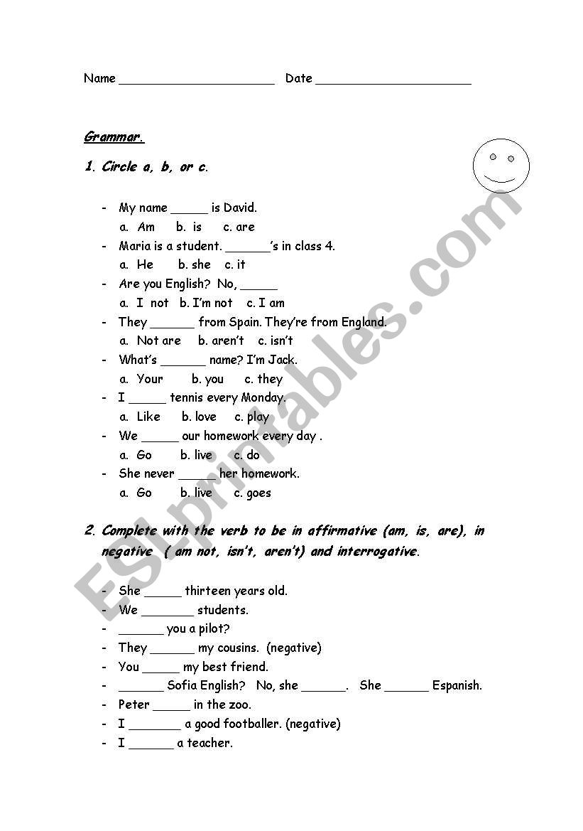 EXAM: To be, usual questions,Present simple and vocabulary.
