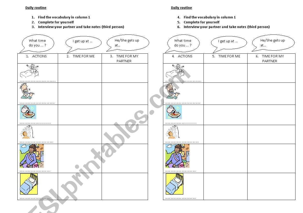 daily routine pairwork worksheet