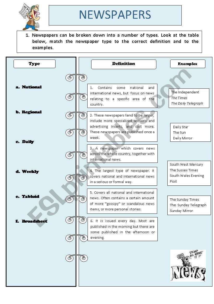 Newspaper Worksheet worksheet