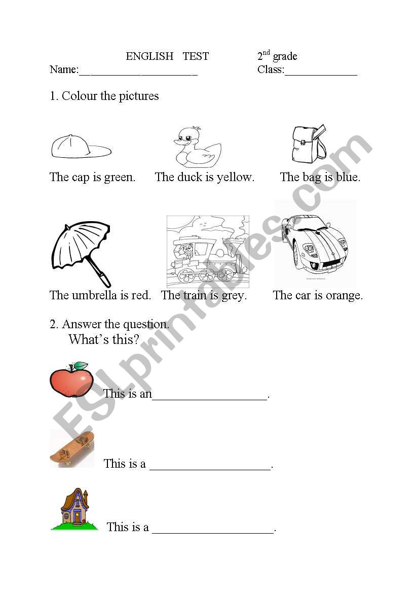 English worksheets: English test- 2nd grade