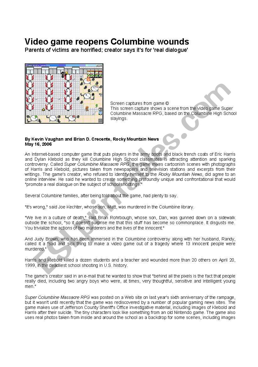 columbine school shooting worksheet