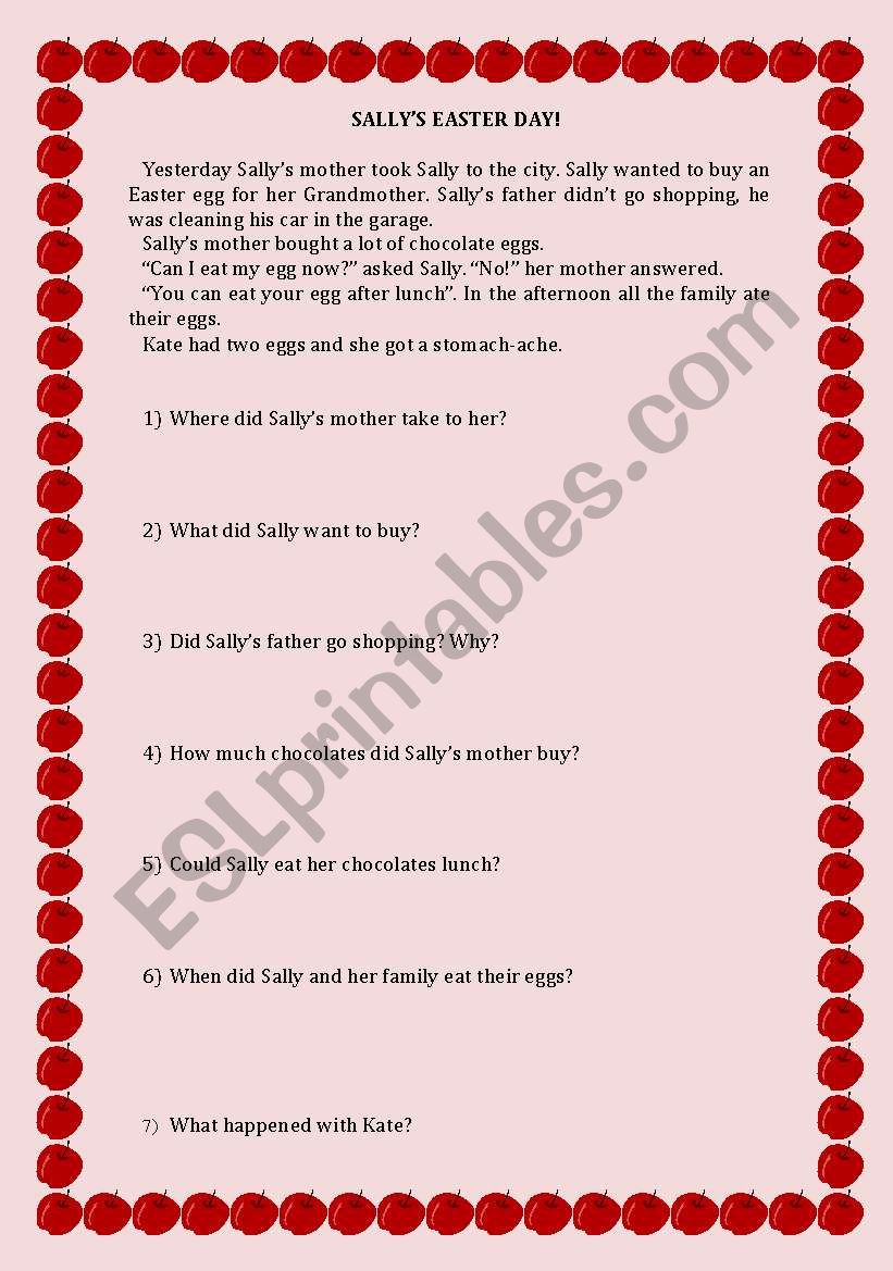 Sallys easter day worksheet