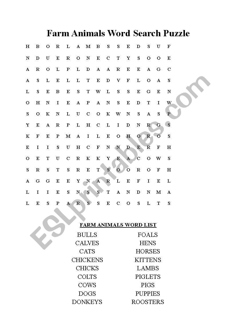 Farm Animals Wordsearch worksheet