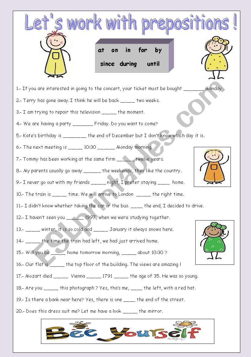 LETS WORK WITH PREPOSITIONS worksheet