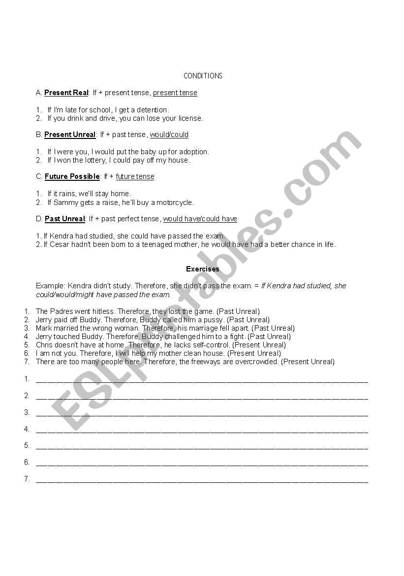 Conditions worksheet
