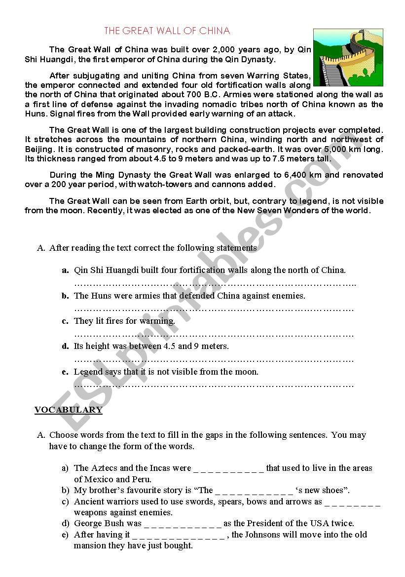The Great Wall of China worksheet