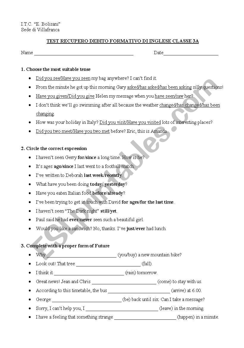 test business worksheet