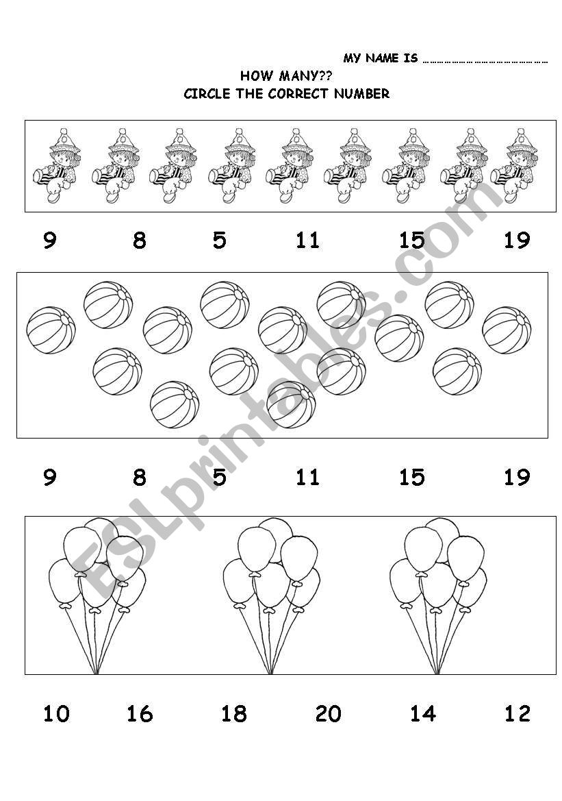 HOW MANY?    CIRCLE THE NUMBER