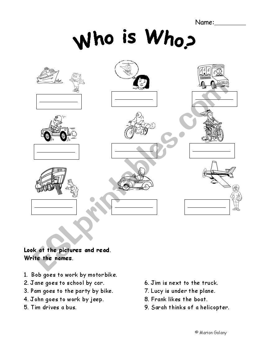 read and match the names (transportation)