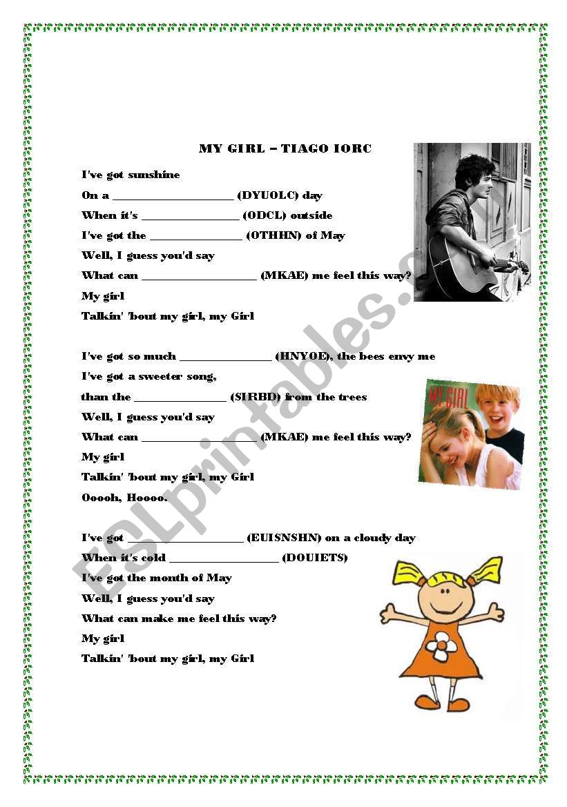 My girl - Tiago Iorc worksheet