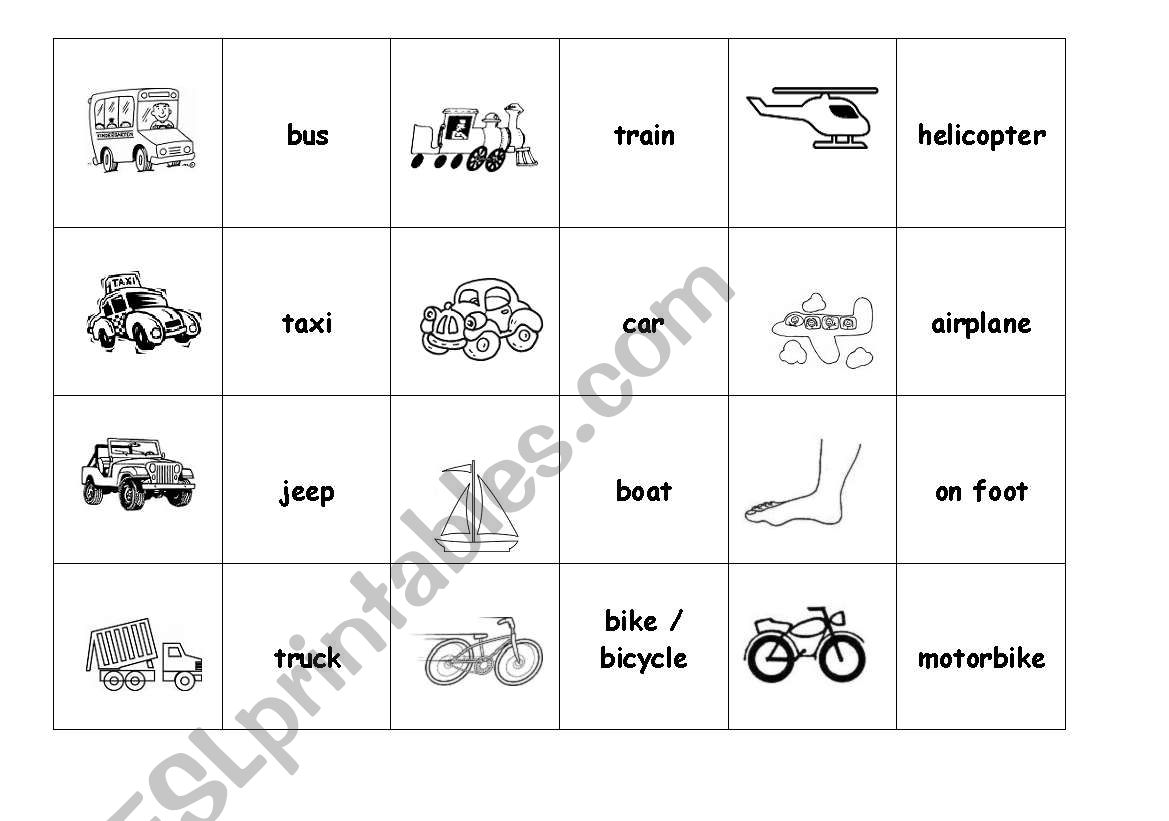 memory game or picture match with means of transportation