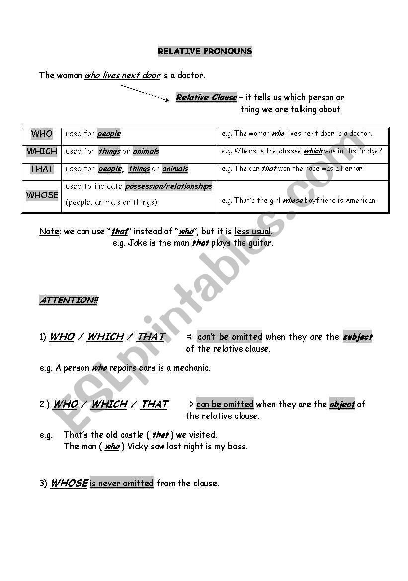 Relative Pronouns worksheet