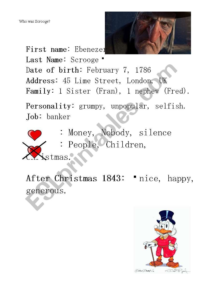 Who was Scrooge?  worksheet