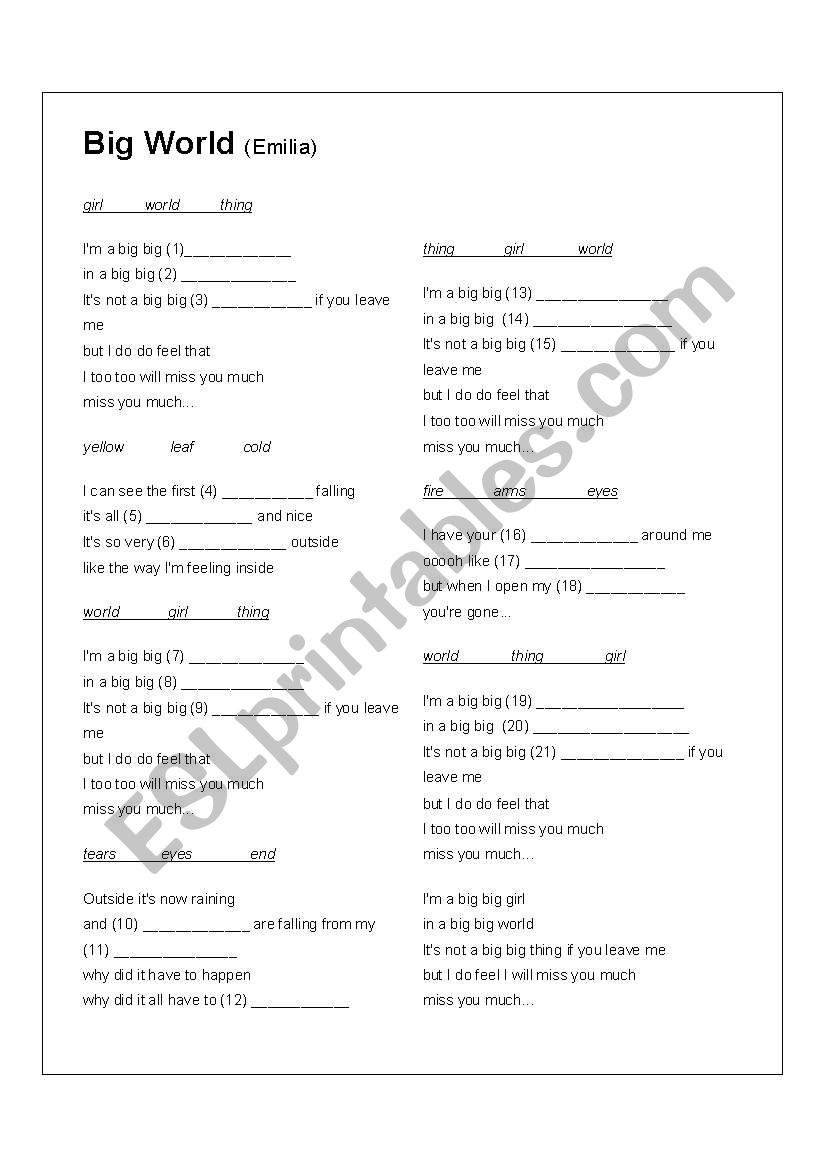 Big world worksheet