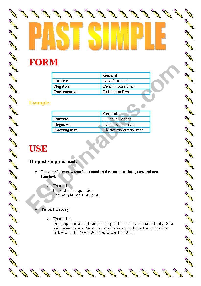 Past simple: theory, examples and exercises! 4 pages!