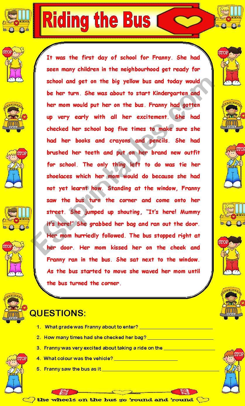 Comprehension and True and False - Riding the Bus