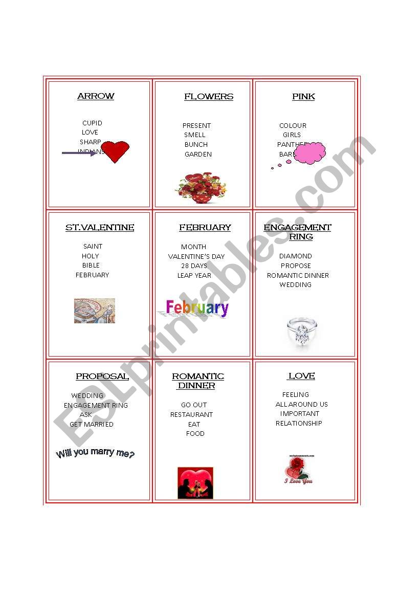 St.Valentines taboo game worksheet