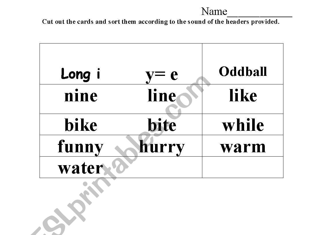  Long i	 y= e	   Oddball  worksheet