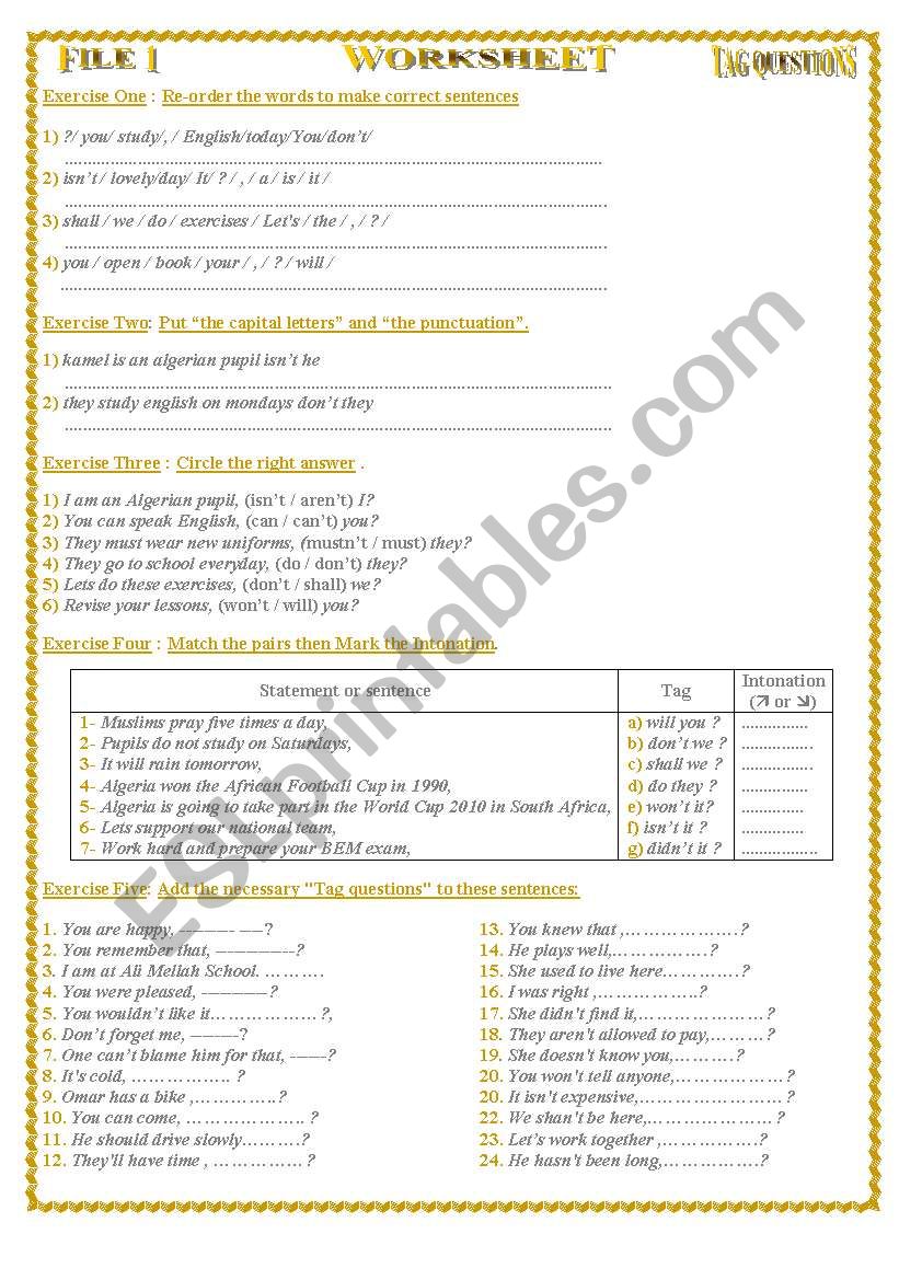 tag questions worksheet