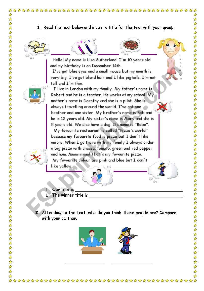 Reading and comprehension - personal information
