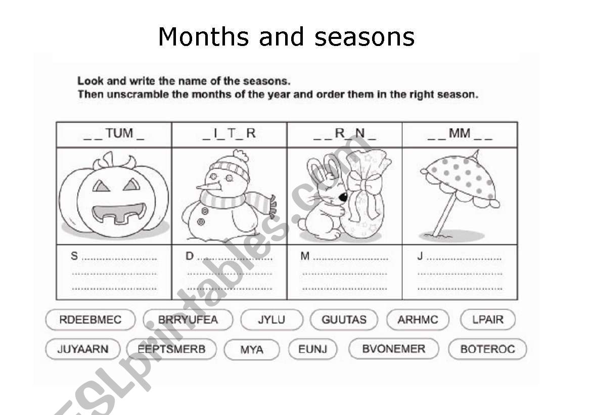 Months and seasons worksheet