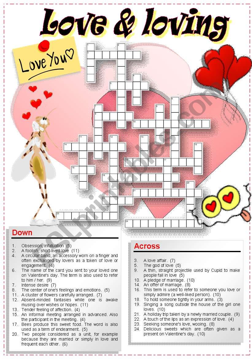 VALENTINE´S CROSSWORD PUZZLE ESL worksheet by pilarmham