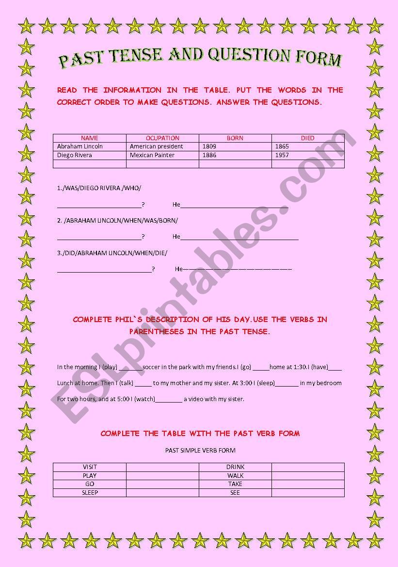 past tense and question form worksheet