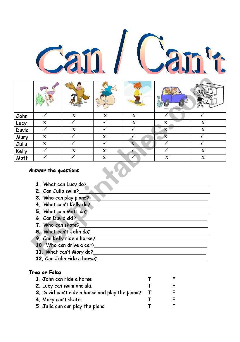 can / cant worksheet