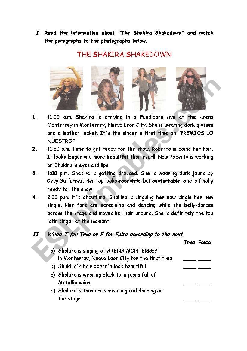 THE SHAKIRA SHAKEDOWN worksheet