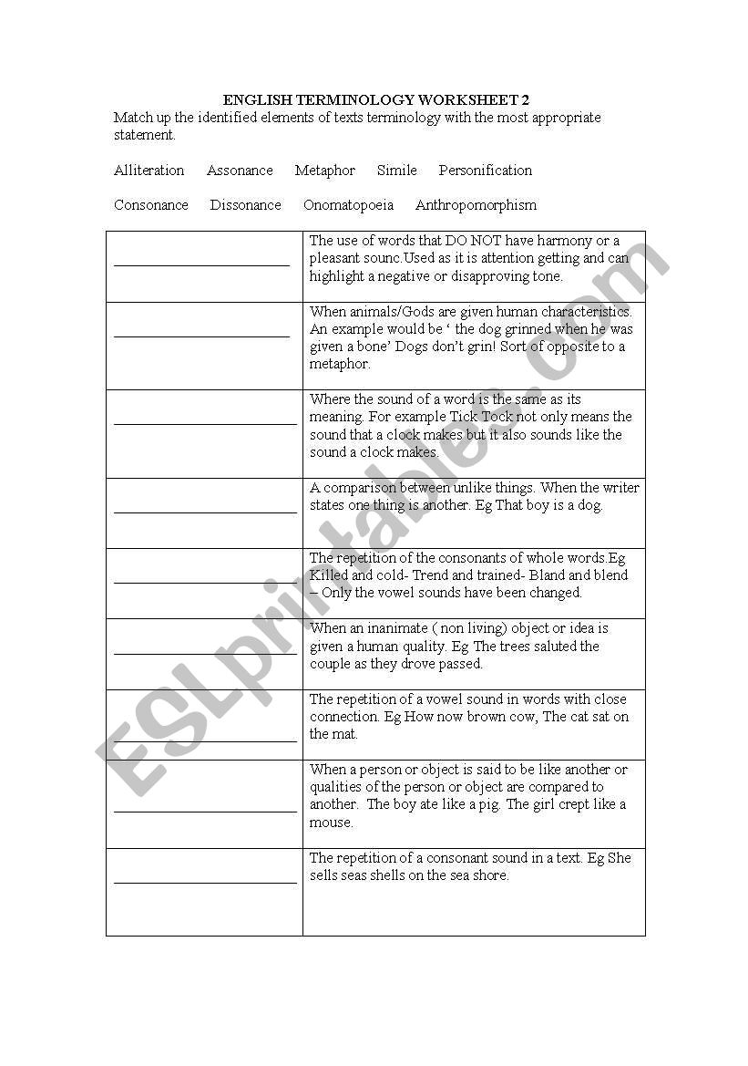 English Terminology 2 worksheet