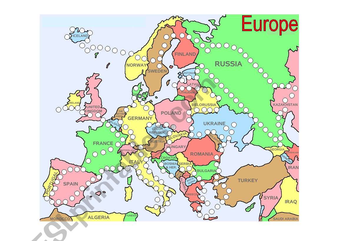 Countries of Europe reward/point sheet/board game