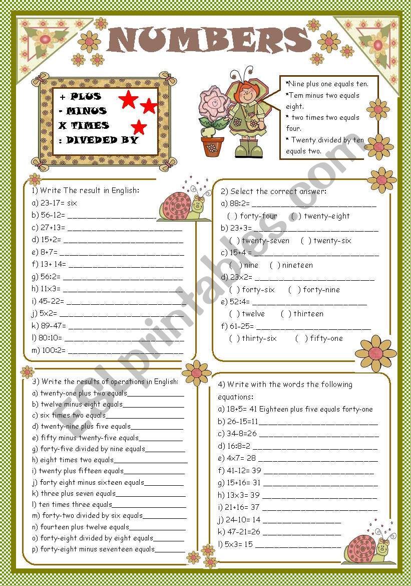 NUMBERS worksheet