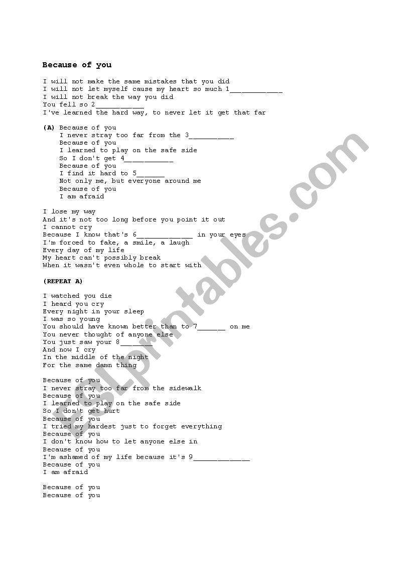 filling in the gap lyrics worksheet
