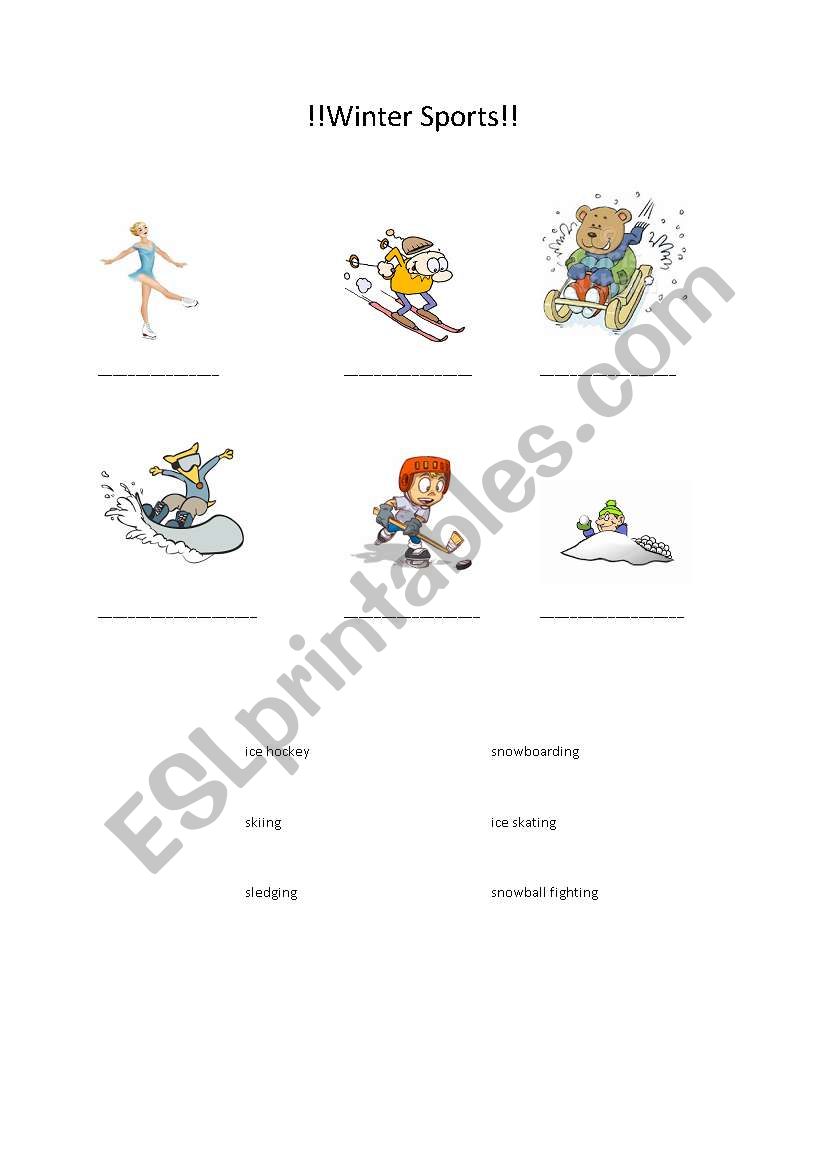 winter sports worksheet