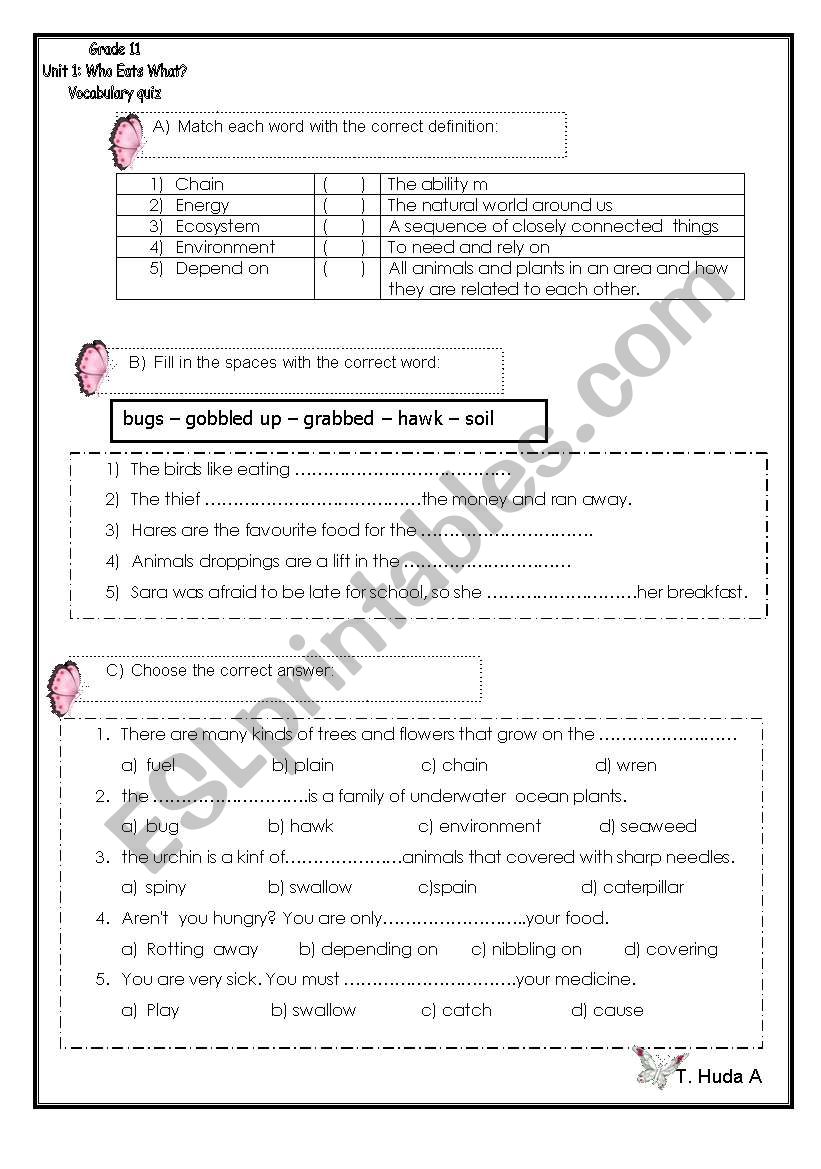 vocabulary quiz worksheet