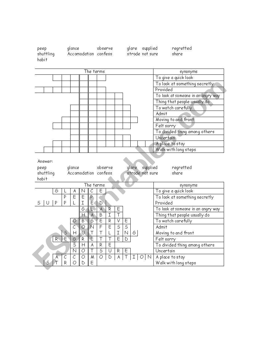 Vocabulary Quiz worksheet
