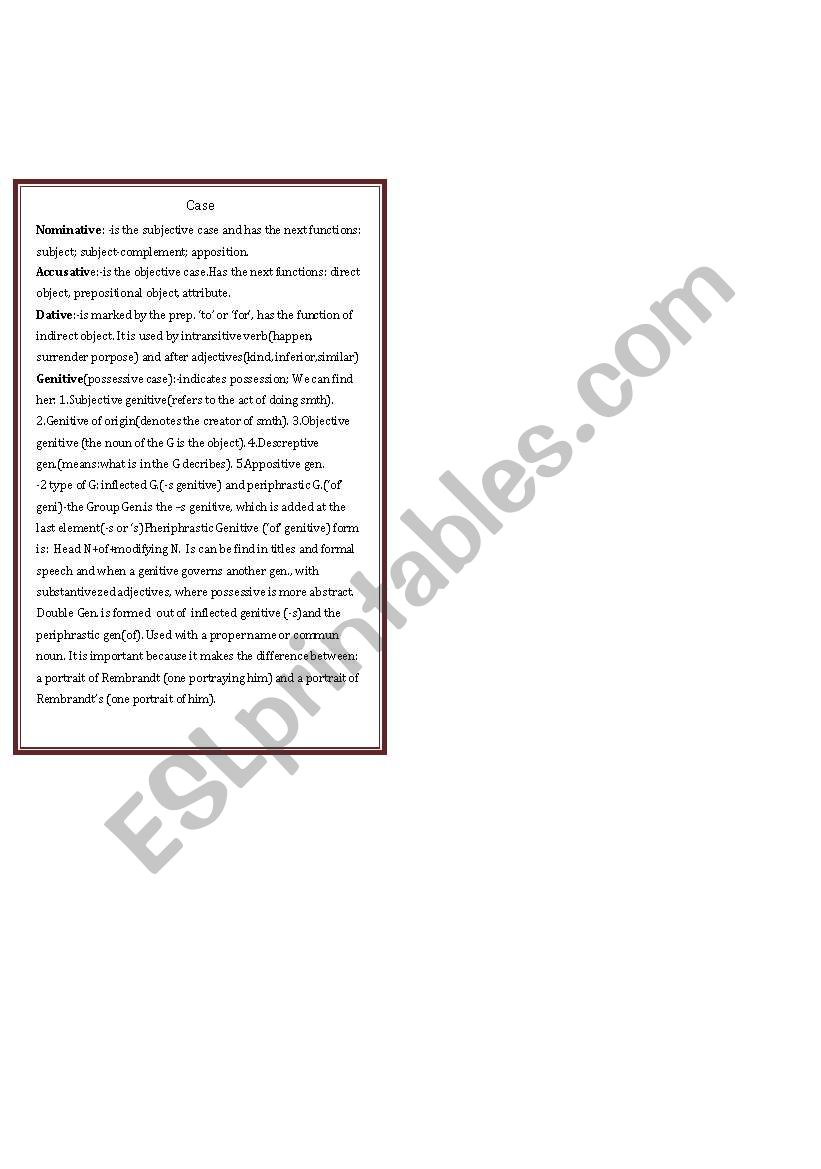 Case and article worksheet