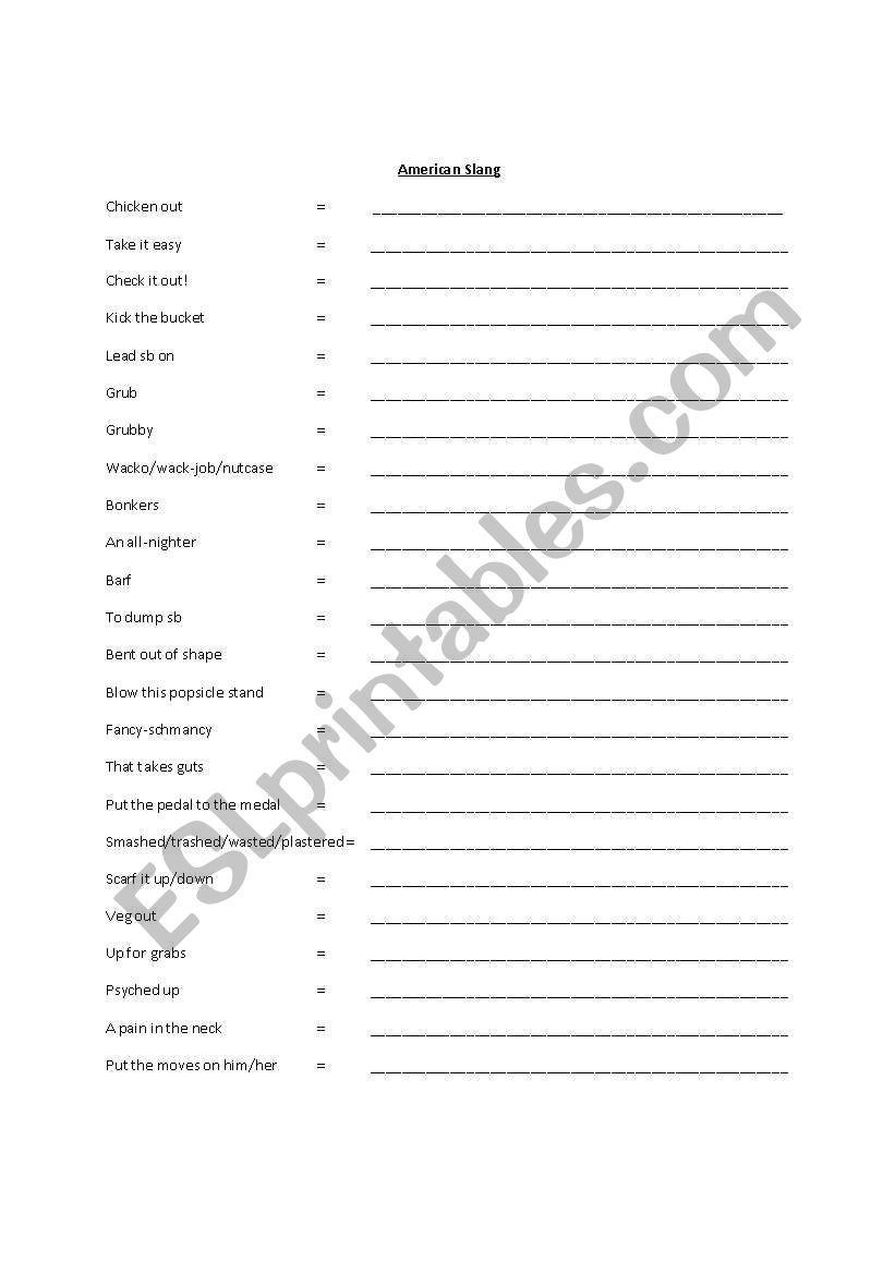 American Slang worksheet