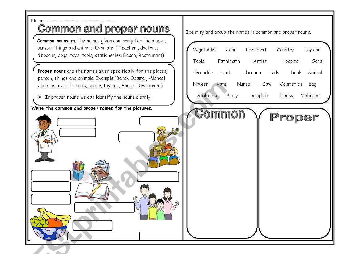 nouns common and proper esl worksheet by xind2007