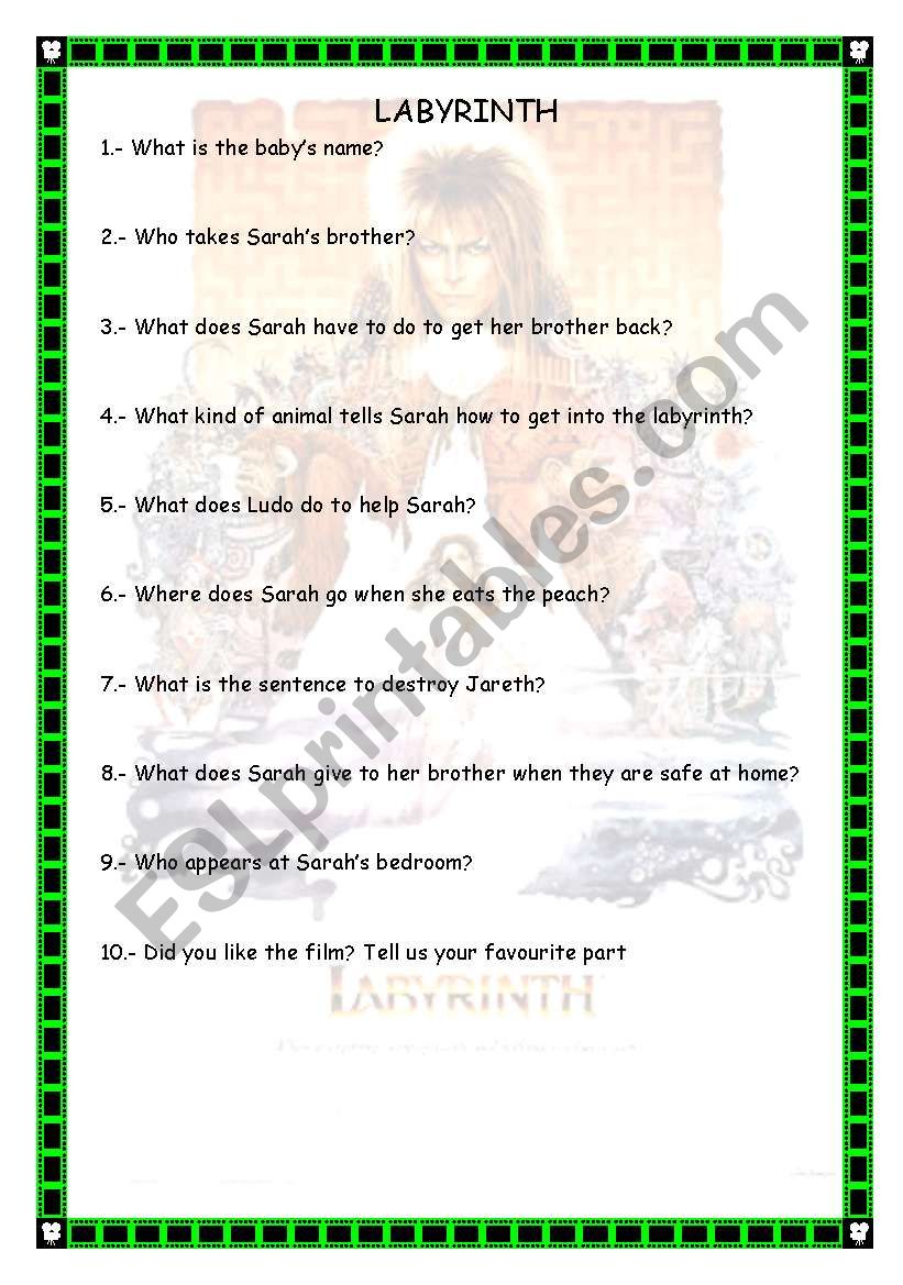 Labrynth worksheet