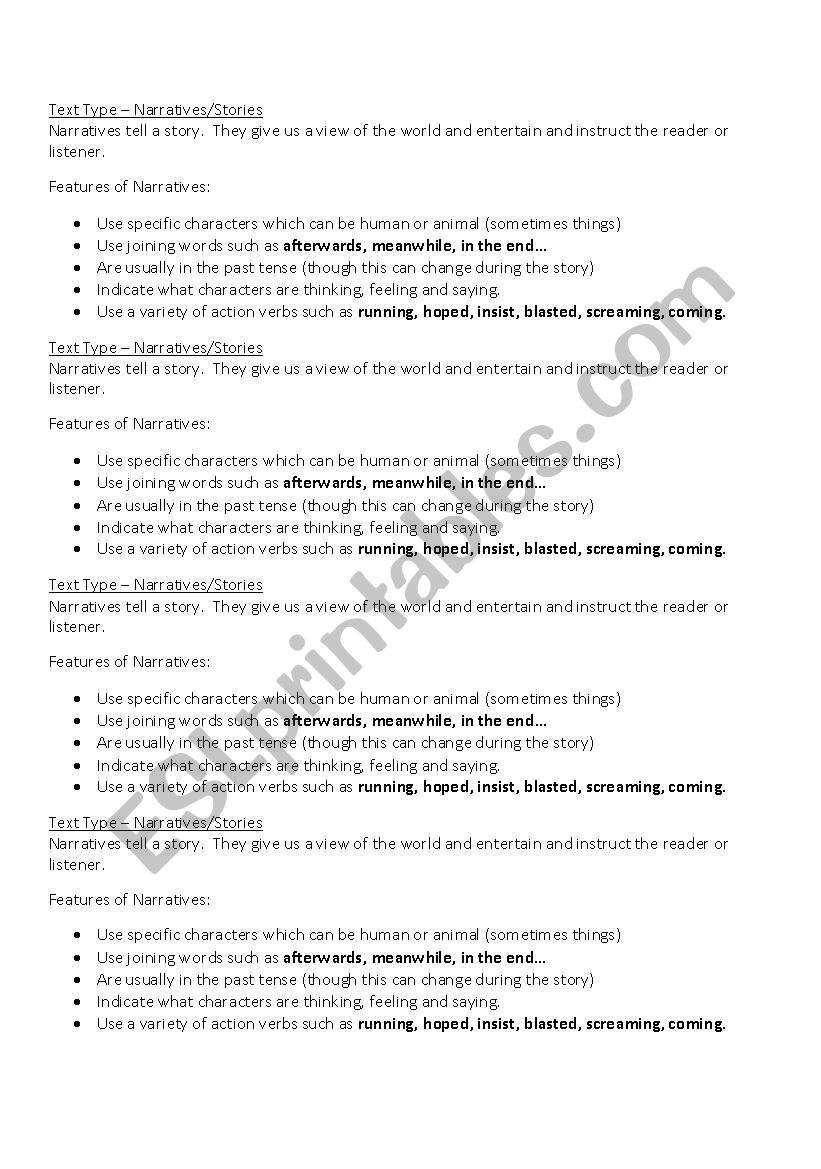 Narratives worksheet